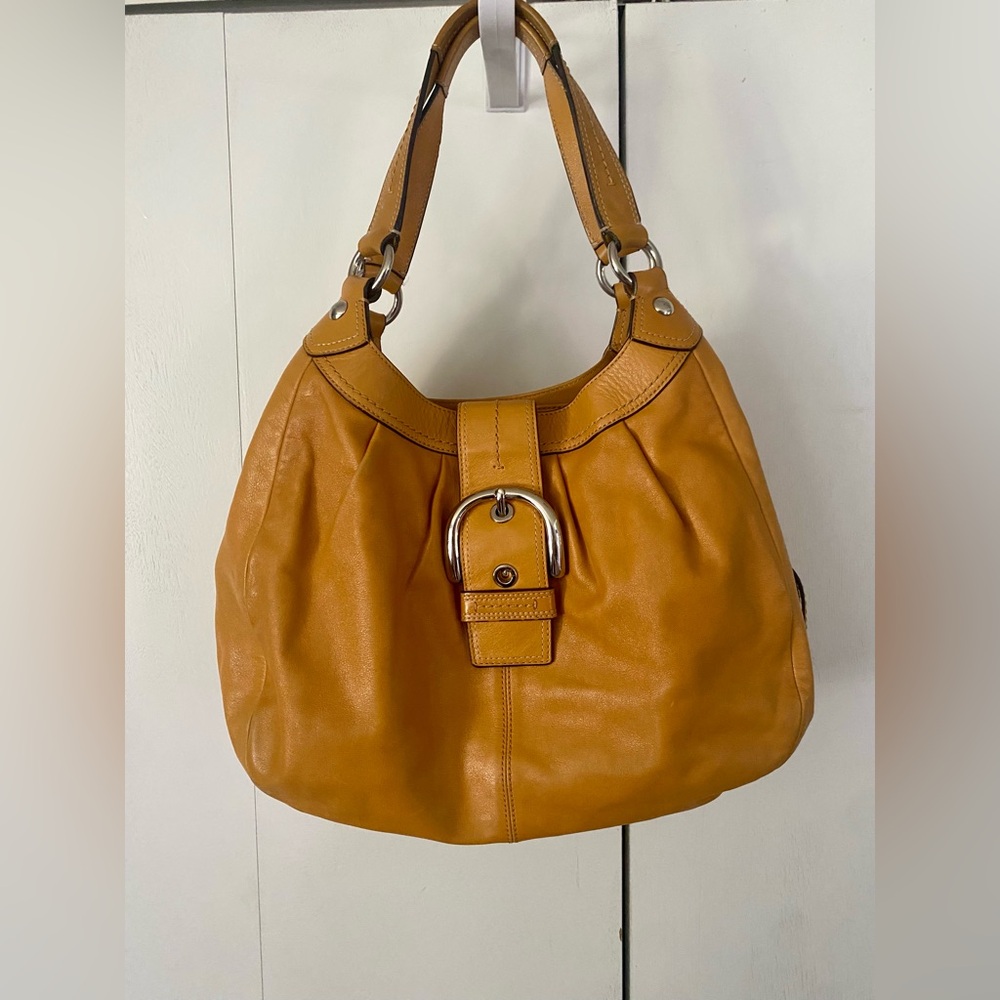 Coach Mustard Yellow Leather 3 Compartment Satchel
